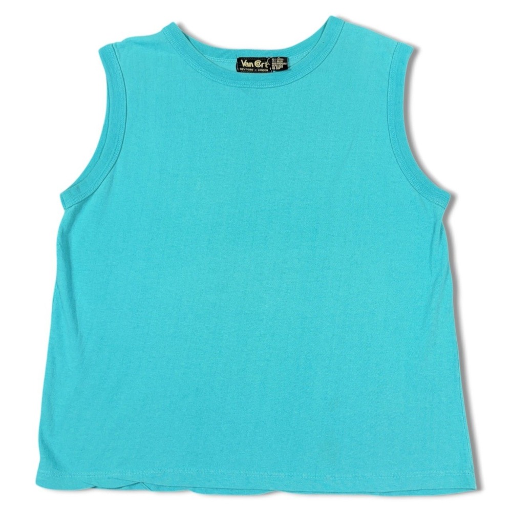 Vintage 90s Van Cort Muscle Boxy Tank Top XL‎ Teal Blue Crew Neck Cotton Romania